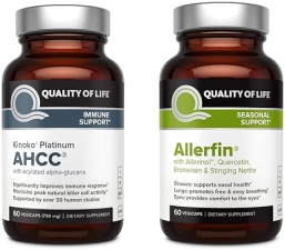 QUALITY OF LIFE IMMUNE HEALTH BUNDLE KINOKO PLATINUM AHCC 750MG ALLERFIN FOR IMMUNE SUPPORT