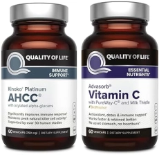 QUALITY OF LIFE AHCC KINOKO PLATINUM ADVASORB VITAMIN C BUNDLE IMMUNE SUPPORT SUPPLEMENT FOR WELLNESS