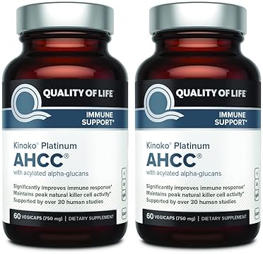 QUALITY OF LIFE AHCC KINOKO PLATINUM 750MG IMMUNE SUPPORT SUPPLEMENT, 2 PACK 60 CAPSULES EACH