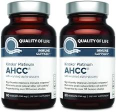 QUALITY OF LIFE AHCC KINOKO PLATINUM 750MG IMMUNE SUPPORT SUPPLEMENT, 2 PACK 60 CAPSULES EACH