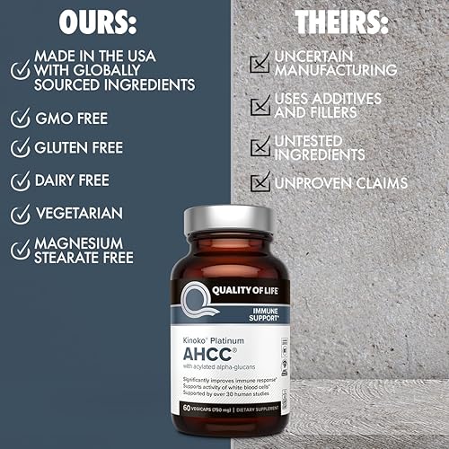 QUALITY OF LIFE AHCC KINOKO PLATINUM 750MG IMMUNE SUPPORT SUPPLEMENT, 2 PACK 60 CAPSULES EACH