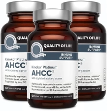 QUALITY OF LIFE AHCC KINOKO PLATINUM 750MG IMMUNE SUPPORT SUPPLEMENT, 3 X 60 CAPSULES PACK