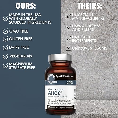 QUALITY OF LIFE AHCC KINOKO PLATINUM 750MG IMMUNE SUPPORT SUPPLEMENT, 3 X 60 CAPSULES PACK