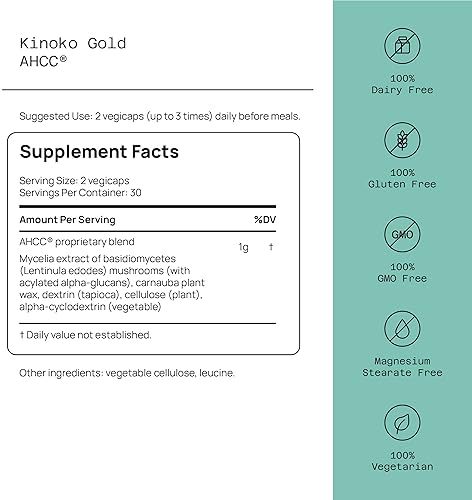 QUALITY OF LIFE PREMIUM KINOKO GOLD AHCC 500MG IMMUNE LIVER SUPPORT SUPPLEMENT, 60 VEG CAPSULES