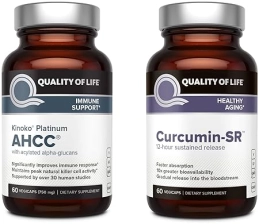 QUALITY OF LIFE KINOKO PLATINUM AHCC MUSHROOM EXTRACT MICROACTIVE CURCUMIN SR IMMUNE SUPPORT BUNDLE