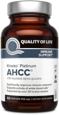QUALITY OF LIFE AHCC KINOKO PLATINUM 750MG IMMUNE LIVER SUPPORT SUPPLEMENT, 60 VEGGIE CAPSULES,