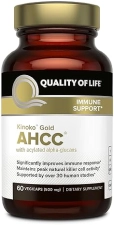 QUALITY OF LIFE KINOKO GOLD AHCC 500MG IMMUNE LIVER SUPPORT SUPPLEMENT, 60 VEGAN CAPSULES
