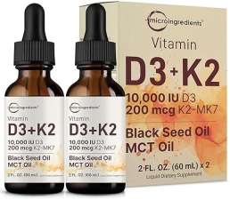 MICRO-INGREDIENTS VITAMIN D3 10000 IU K2 MK-7 DROPS WITH BLACK SEED MCT OIL, 4OZ, 2-PACK BONE IMMUNE SUPPORT