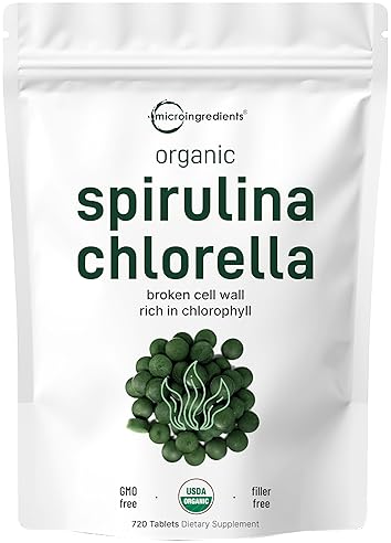 MICRO INGREDIENTS ORGANIC SPIRULINA CHLORELLA TABLETS 720CT 50 50 SUPERFOOD BLEND VEGAN PROTEIN CHLOROPHYLL