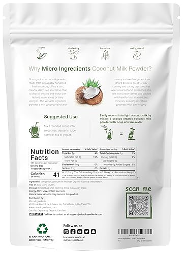 MICRO-INGREDIENTS ORGANIC COCONUT MILK POWDER 2LB PLANT-BASED CREAMER FOR COFFEE, TEA SMOOTHIES, KETO, NON-GMO