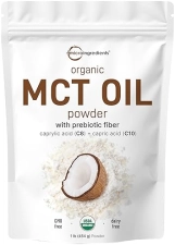 MICRO INGREDIENTS ORGANIC MCT OIL POWDER WITH PREBIOTIC FIBER, C8, 1LB KETO, VEGAN, NON-GMO COFFEE CREAMER