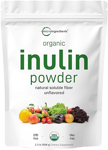 MICRO INGREDIENTS ORGANIC INULIN FOS FIBER POWDER 2.2 LBS WATER-SOLUBLE PREBIOTIC, VEGAN, CLEAR DISSOLVE, SMOOTHIES