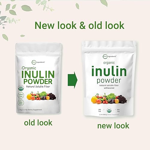 MICRO INGREDIENTS ORGANIC INULIN FOS FIBER POWDER 2.2 LBS WATER-SOLUBLE PREBIOTIC, VEGAN, CLEAR DISSOLVE, SMOOTHIES