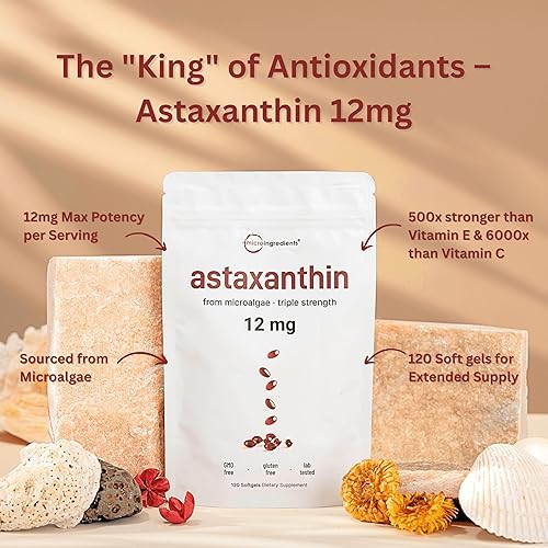 MICRO INGREDIENTS ASTAXANTHIN 12MG SOFTGELS 120CT TRIPLE STRENGTH ANTIOXIDANT SUPPLEMENT NON-GMO, SOY FREE