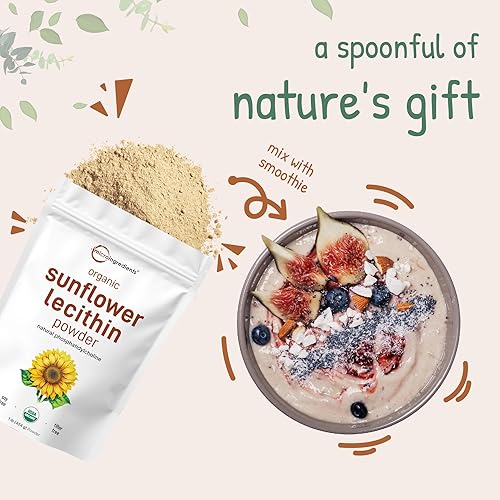 MICRO INGREDIENTS ORGANIC SUNFLOWER LECITHIN POWDER 1LB NON-GMO, COLD PRESSED, FOR LIPOSOMAL VITAMIN C LACTATION