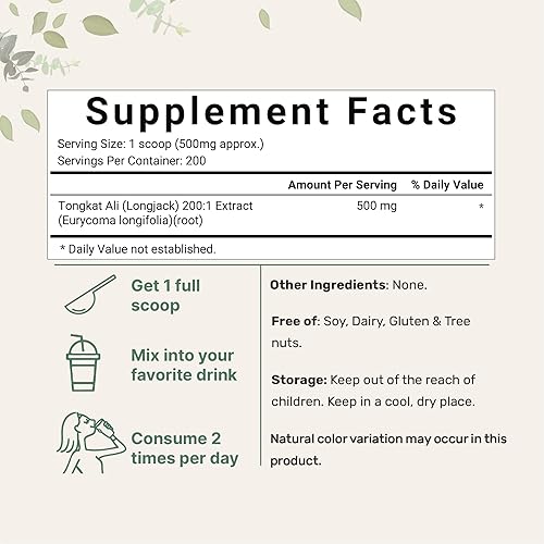 MICRO INGREDIENTS TONGKAT ALI EXTRACT 200 1 POWDER 100G PURE INDONESIAN EURYCOMA LONGIFOLIA ROOT, NON-GMO, NO FILLERS