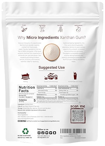 MICRO INGREDIENTS XANTHAN GUM POWDER 2LB PREMIUM UNFLAVORED THICKENER FOR KETO, GLUTEN-FREE BAKING, NON-GMO, VEGAN