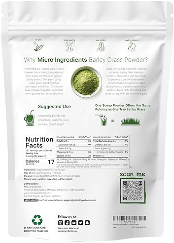 MICRO INGREDIENTS  ORGANIC BARLEY GRASS POWDER 16OZ US GROWN SUPERFOOD, NON-GMO, RICH IN VITAMINS ANTIOXIDANTS