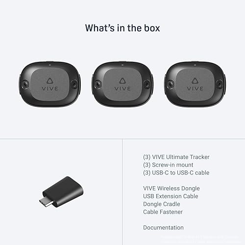 HTC VIVE ULTIMATE TRACKER 3-PACK WITH DONGLE - FULL BODY VR TRACKING FOR STEAMVR, QUEST, VIVE XR