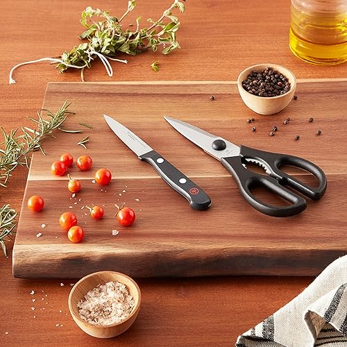 WUSTHOF GOURMET 3-INCH PARING KNIFE AND KITCHEN SHEARS SET, SILVER BLACK SHARP CUTLERY DUO