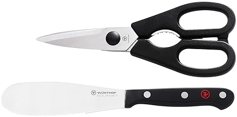 WUSTHOF GOURMET 2-PIECE KITCHEN SET SPREADER KNIFE SHEARS, BLACK HANDLES