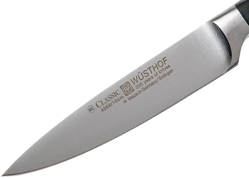 WUSTHOF CLASSIC 4-INCH PARING KNIFE, PRECISION FORGED GERMAN STAINLESS STEEL, BLACK HANDLE