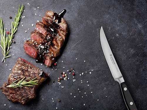 WUSTHOF CLASSIC 6-PIECE STEAK KNIFE SET PREMIUM GERMAN STAINLESS STEEL KNIVES, BLACK HANDLES