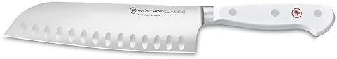 WUSTHOF CLASSIC 7-INCH SANTOKU KNIFE, WHITE HANDLE JAPANESE CHEF S KNIFE FOR CHOPPING SLICING
