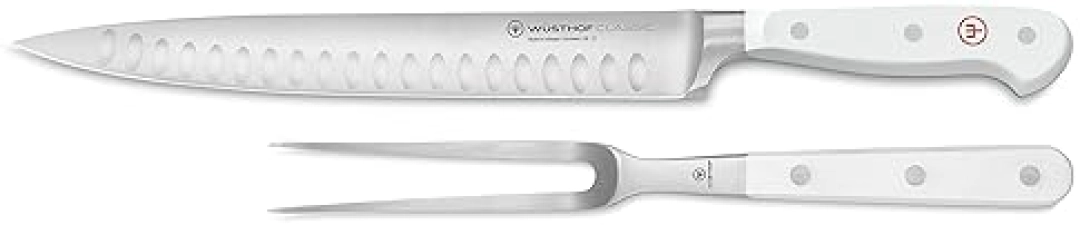 WUSTHOF CLASSIC WHITE 2-PIECE CARVING KNIFE AND FORK SET PREMIUM GERMAN STAINLESS STEEL