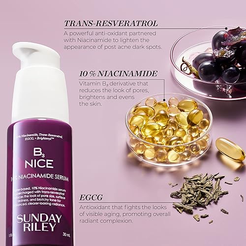 SUNDAY RILEY B3 NICE 10 NIACINAMIDE SERUM FOR FACE, BRIGHTENING PORE CARE, 1.0OZ