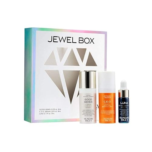 SUNDAY RILEY JEWEL BOX SKINCARE KIT, 0.7 FL OZ MINI FACIAL SET FOR GLOWING, RADIANT SKIN