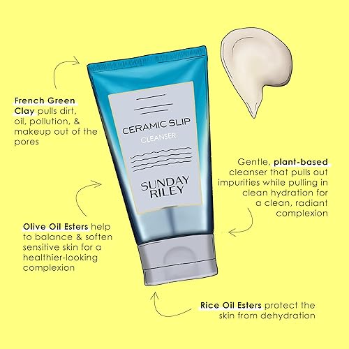 SUNDAY RILEY CERAMIC SLIP FACIAL CLEANSER, 5 FL OZ GENTLE PORE-PURIFYING FACE WASH FOR ALL SKIN TYPE