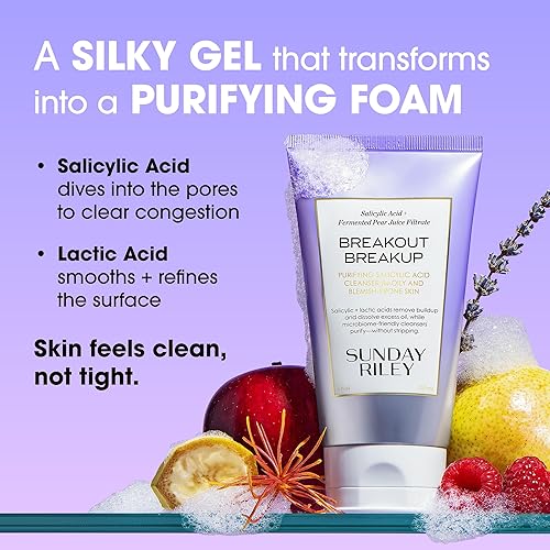 SUNDAY RILEY SALICYLIC ACID CLEANSER FOR ACNE BLEMISH-PRONE SKIN BREAKOUT BREAKUP FACE WASH