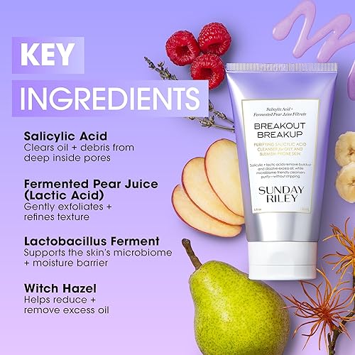 SUNDAY RILEY SALICYLIC ACID CLEANSER FOR ACNE BLEMISH-PRONE SKIN BREAKOUT BREAKUP FACE WASH