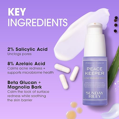 SUNDAY RILEY PEACEKEEPER AZELAIC SALICYLIC ACID ACNE TREATMENT SERUM FOR CLEAR SKIN BLEMISH PORE CONTROL