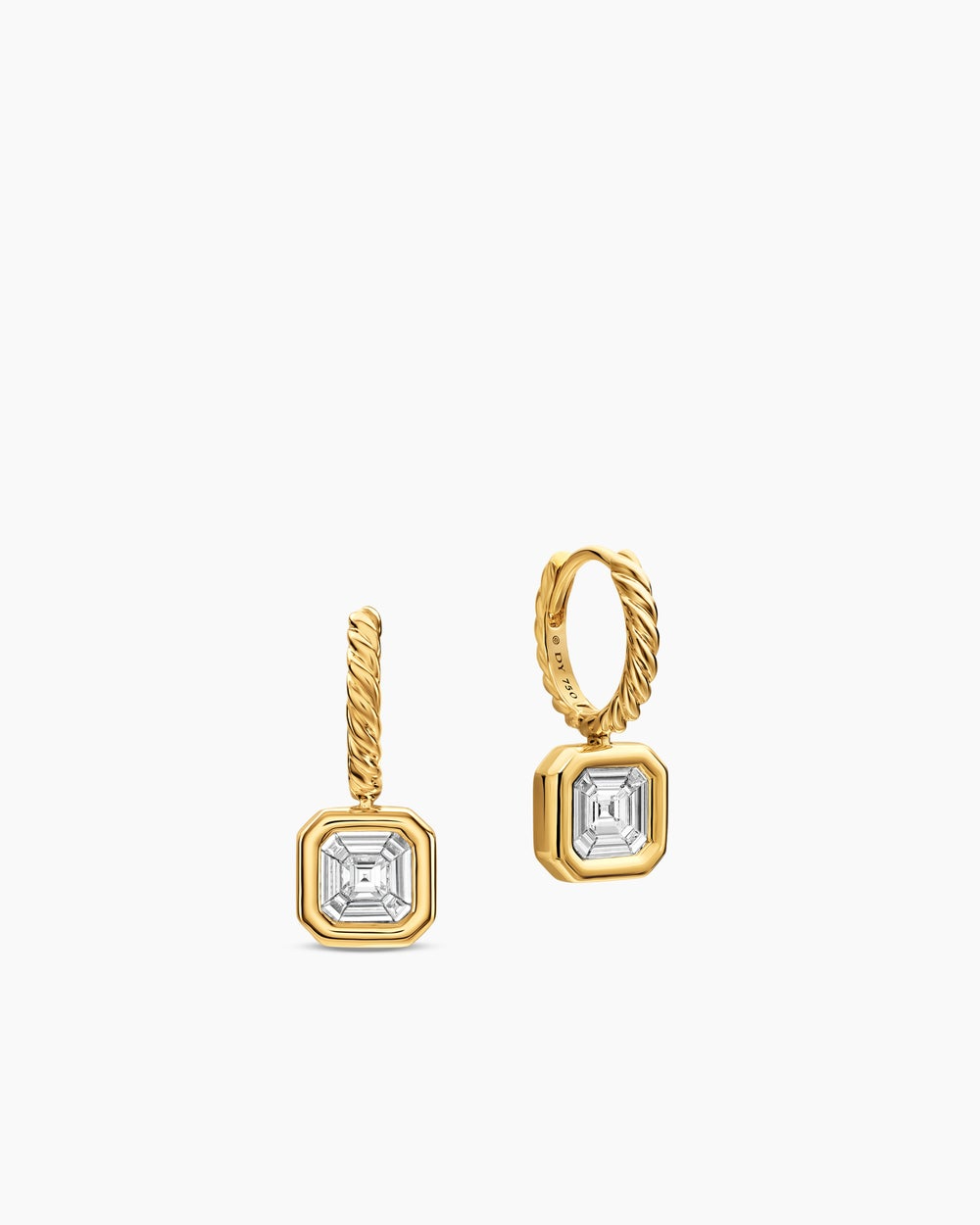 DAVID YURMAN ILLUSION SET DROP EARRINGS 18K YELLOW GOLD WITH SQUARE DIAMONDS, 7.7MM