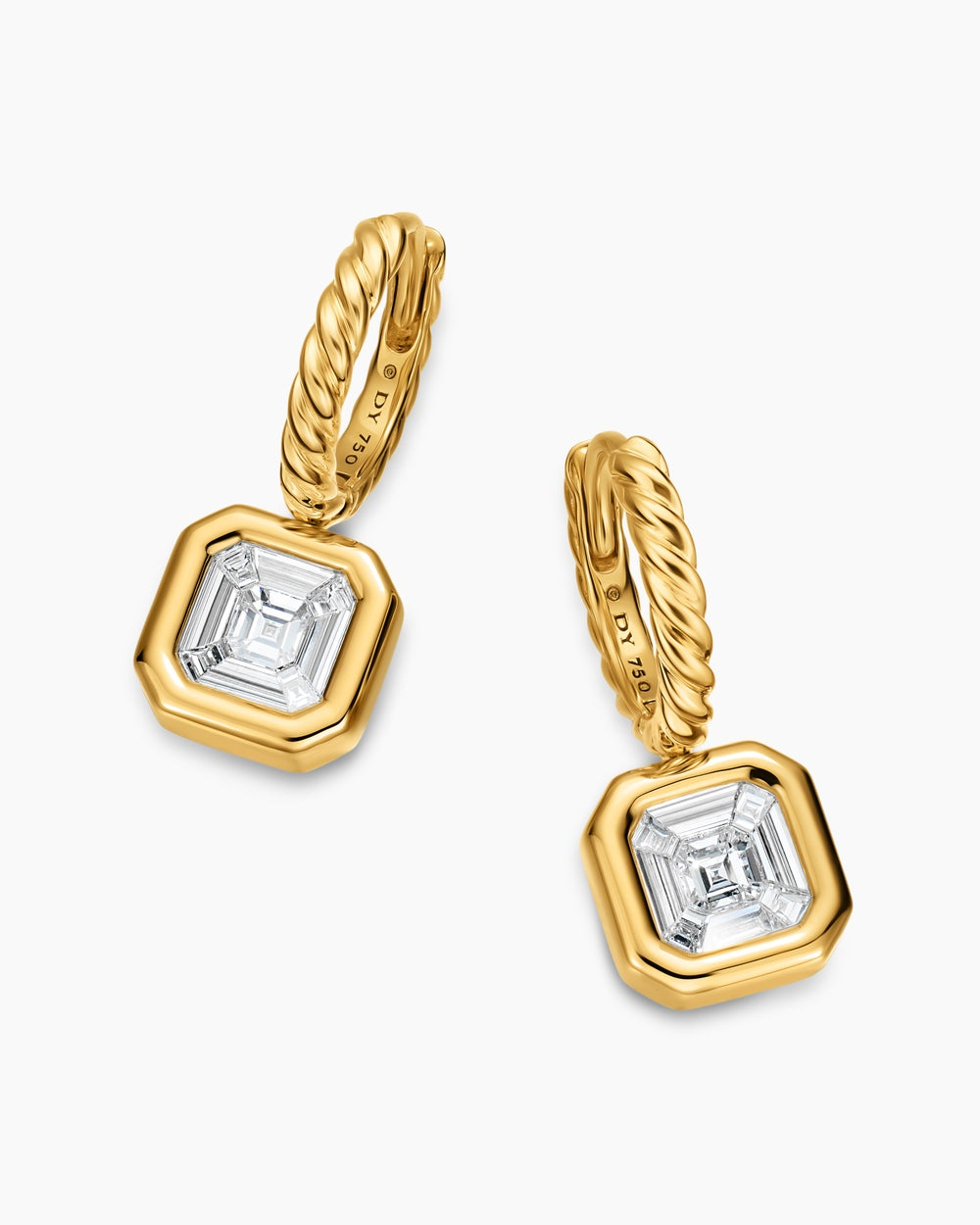 DAVID YURMAN ILLUSION SET DROP EARRINGS 18K YELLOW GOLD WITH SQUARE DIAMONDS, 7.7MM