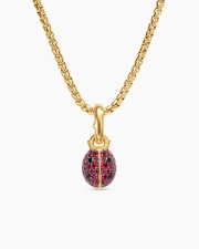 DAVID YURMAN LADYBUG AMULET 18K YELLOW GOLD WITH RUBIES AND BLACK DIAMONDS, 12.7MM