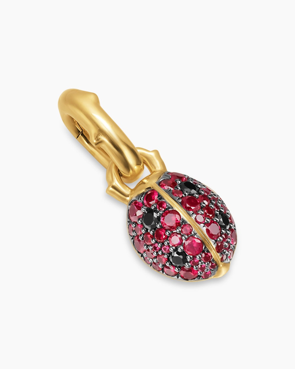 DAVID YURMAN LADYBUG AMULET 18K YELLOW GOLD WITH RUBIES AND BLACK DIAMONDS, 12.7MM