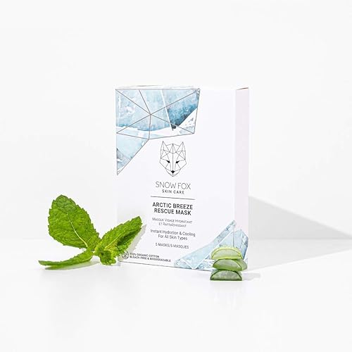 SNOW FOX ARCTIC BREEZE SHEET MASK 5-PACK PEPPERMINT ALOE VERA HYDRATING COOLING FACE MASK