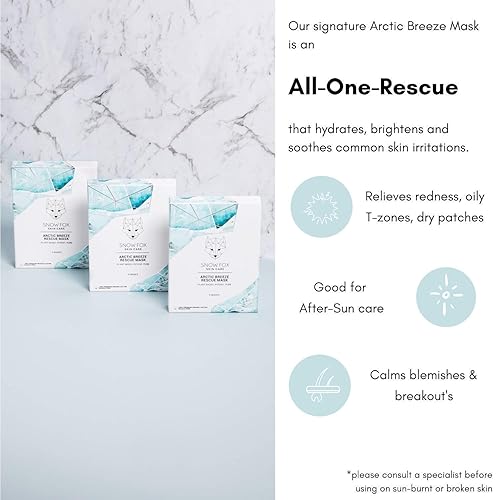 SNOW FOX ARCTIC BREEZE SHEET MASK 5-PACK PEPPERMINT ALOE VERA HYDRATING COOLING FACE MASK