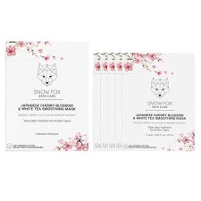SNOW FOX CHERRY BLOSSOM WHITE TEA HYDRATING SHEET MASK GLASS SKIN BRIDAL FACE CARE, 5 PACK
