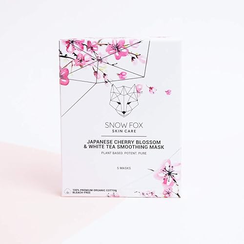 SNOW FOX CHERRY BLOSSOM WHITE TEA HYDRATING SHEET MASK GLASS SKIN BRIDAL FACE CARE, 5 PACK