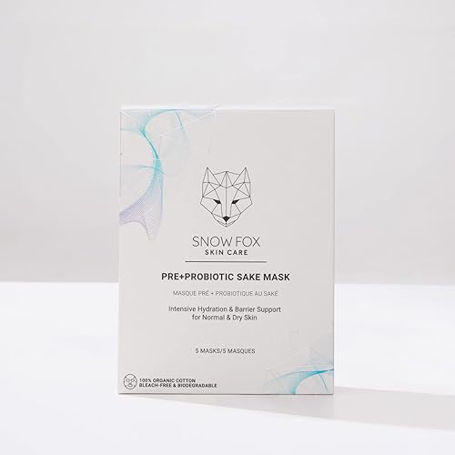 SNOW FOX PROBIOTIC SAKE SHEET MASK 5 PACK HYDRATING, FIRMING, GLOWING VEGAN FACE MASKS