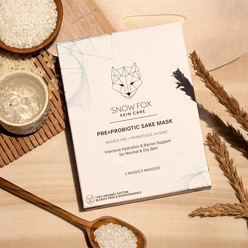 SNOW FOX PROBIOTIC SAKE SHEET MASK 5 PACK HYDRATING, FIRMING, GLOWING VEGAN FACE MASKS