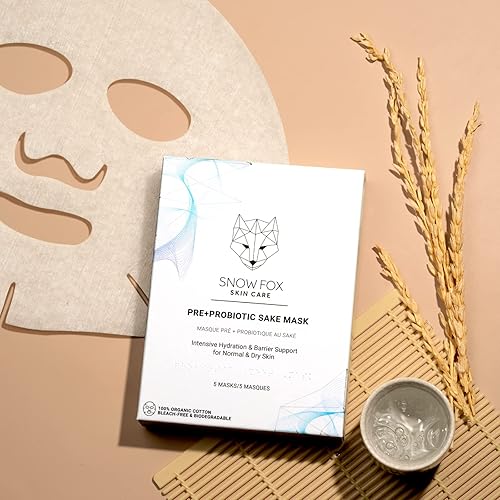 SNOW FOX PROBIOTIC SAKE SHEET MASK 5 PACK HYDRATING, FIRMING, GLOWING VEGAN FACE MASKS