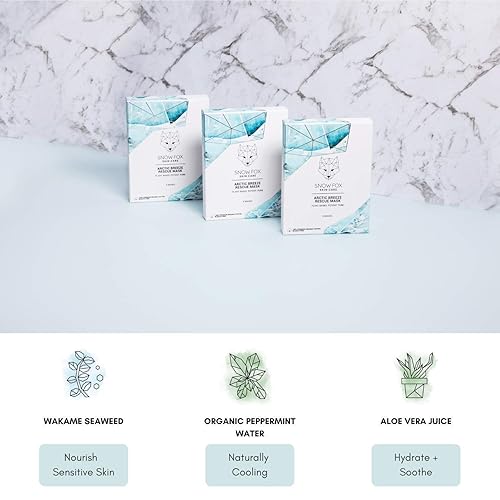 SNOW FOX ARCTIC BREEZE PEPPERMINT ALOE VERA SHEET MASK HYDRATING COOLING FACE MASK, 5 PACK