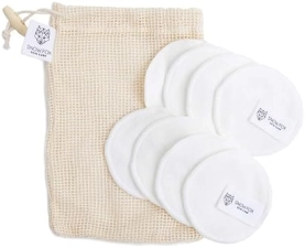 REUSABLE BAMBOO ORGANIC COTTON MAKEUP REMOVER PADS 8 WASHABLE ROUNDS WITH MESH BAG
