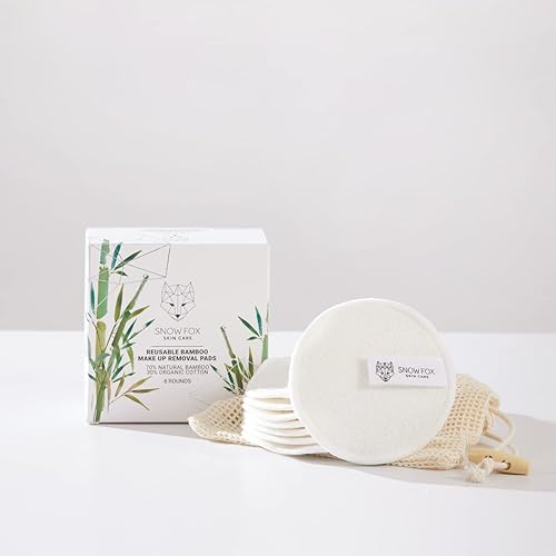 REUSABLE BAMBOO ORGANIC COTTON MAKEUP REMOVER PADS 8 WASHABLE ROUNDS WITH MESH BAG