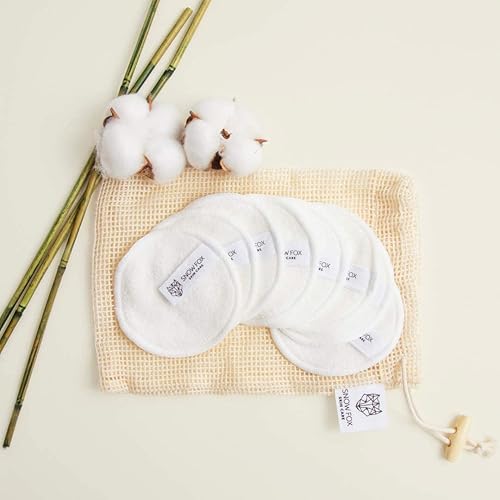 REUSABLE BAMBOO ORGANIC COTTON MAKEUP REMOVER PADS 8 WASHABLE ROUNDS WITH MESH BAG